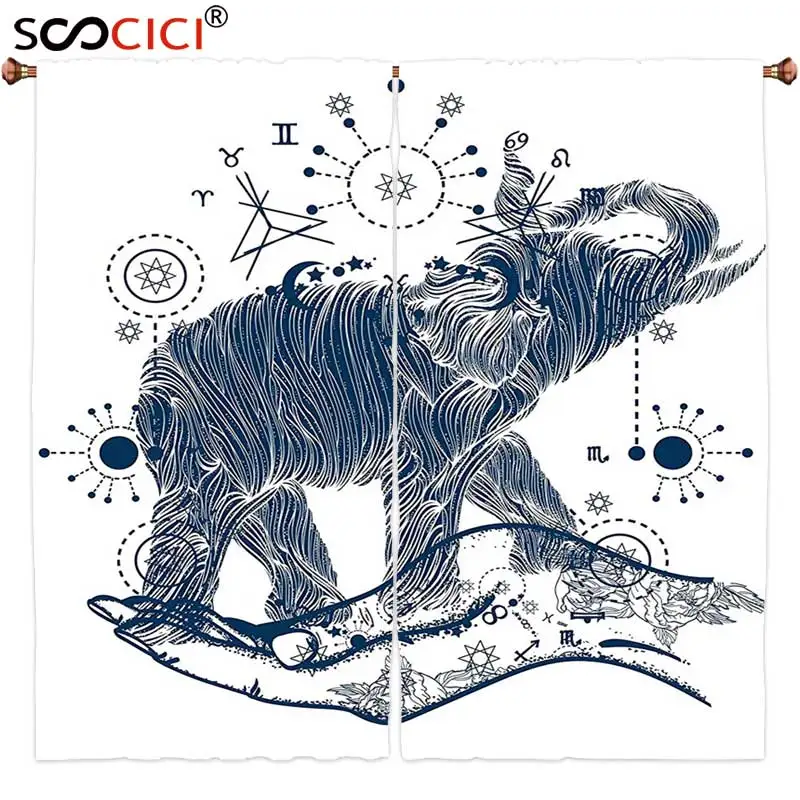 

Window Curtains Treatments 2 Panels,Psychedelic Elephant in the Hands with Sacred Geometry Occult Symbols Inner Balance