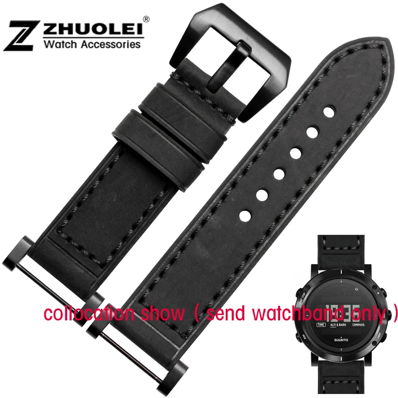 

High quality Genuine Leather Watchband with adapter For Sunto Core wristband watch song Billiton core source 24mm black gray