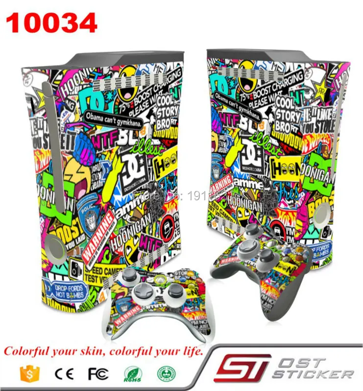 

OSTSTICKER Scrawl Vinyl Skin Full Set Skin Stickers For Xbox 360 fat Console 2 Controllers Skin Cover Decal
