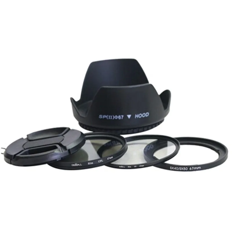 

5in1 sx dc 67mm lens adapter ring kit +lens cap +lens hood+uv +cpl filter for canon SX30 SX40 SX50 HS to 67mm lens protector