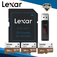 Lexar TF карта и адаптер и считыватель 256 ГБ 667x Micro SD карты Адаптеры 3,0 USB ридеры 128 ГБ SDXC карта памяти 64 Гб набор карт памяти