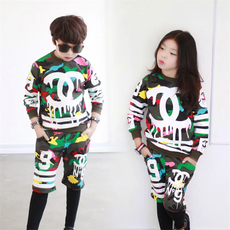 

Camouflage Two Piece Hip Hop Children Sport Outfit For Boys Girls Spring Autumn Long Sleeve Sweatshirt Pant Kids Tracksuit Sets
