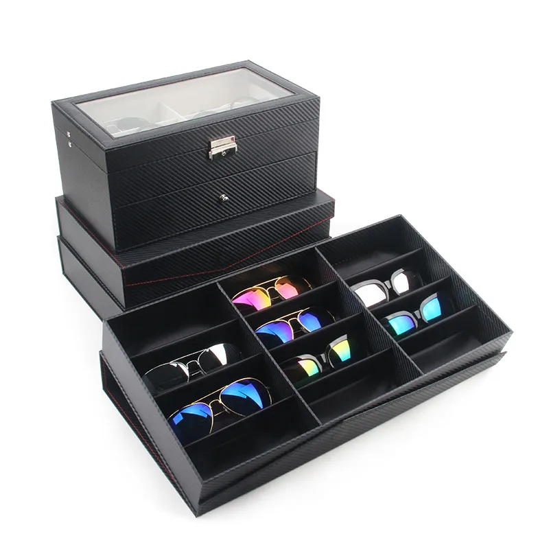 TONVIC черный очки солнцезащитных очков дисплей стенд держатель лоток коробка для хранения отсеков Роскошные углерода волокно дизайн