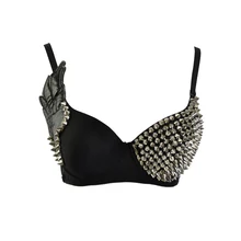 Черное нижнее белье пуш ап крыло сексуальный бюстгальтер серебряные запонки в стиле стимпанк заклепки брасьер Леди Панк корсаж бюстгальтеры для женщин танцевальная одежда для вечеринки