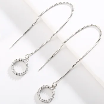 

Fashion 925 Sterling Silver Dazzling Circle Round Mosaic Zircon Drop Earrings For Women long Tassel pendientes oorbellen Bijoux