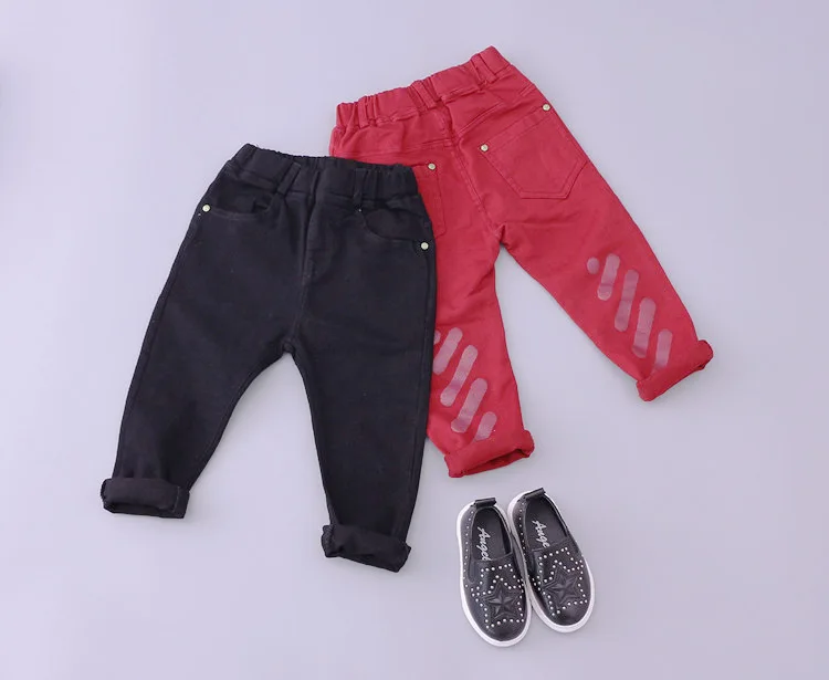 

boys girls jeans and pants kdis printed denim red black jean 2016 spring autumn toddler fashion cowboys jersey children 1-5T