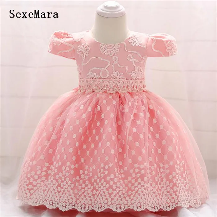 

Newborn Baby Girl Dresses with Cap Super Back Bow Pearls Belt Baby Christening Gowns 1 year birthday dress vestido infantil