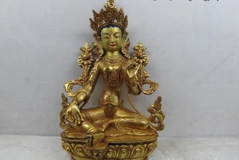 

12.5 Tibet purple Copper Gild Green TaRa Guan Yin Kwan-Yin Goddess Buddha Statue