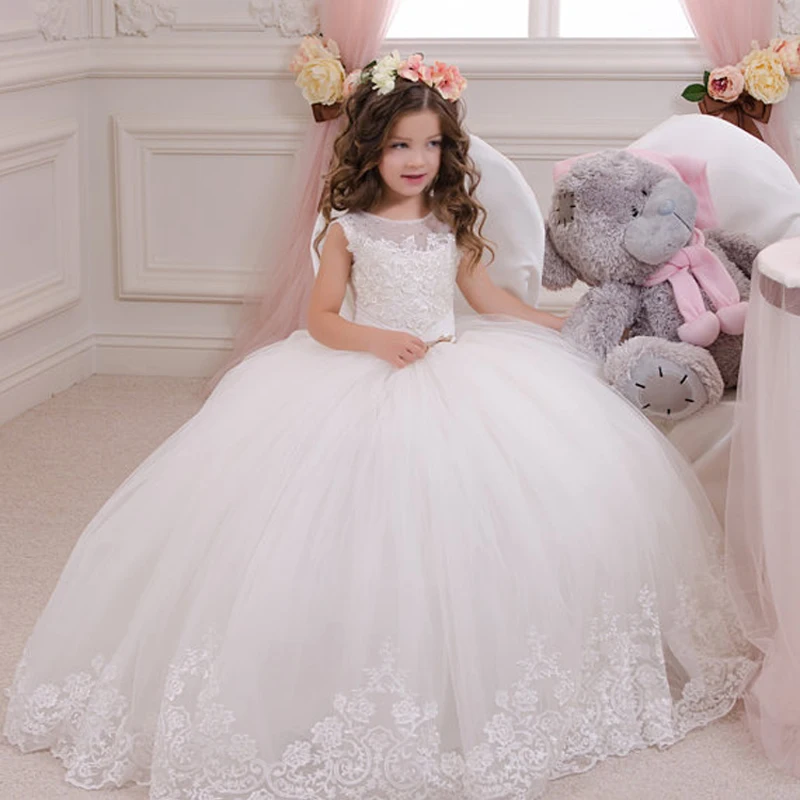 Hot Sale Ball Gown Girl Holy Communion Dresses Custom Made White Flower Girl Dresses For Wedding Lace Beaded Pageant Gown Hot Sale Ball Gown Girl Holy Communion Dresses Custom Made White Flower Girl Dresses For Wedding Lace Beaded Pageant Gown