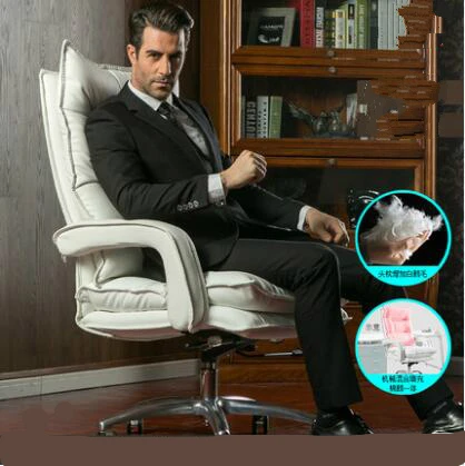Домашнее компьютерное кресло, вращающееся кресло boss, офисное кресло из натуральной кожи, эргономичное кресло для подъема, кресло для руководителя, защищающее шею - Цвет: White