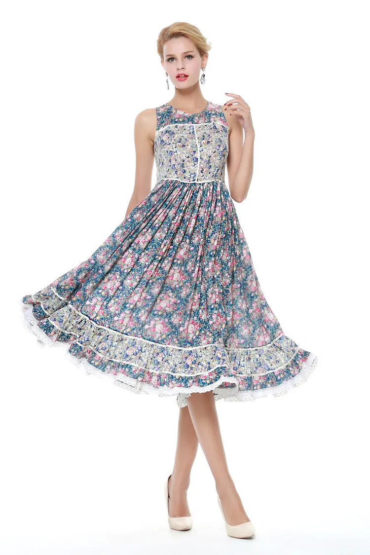 Woman Summer Printed Floral Vintage Dresses 50s 60s Retro Dress Pinup ...
