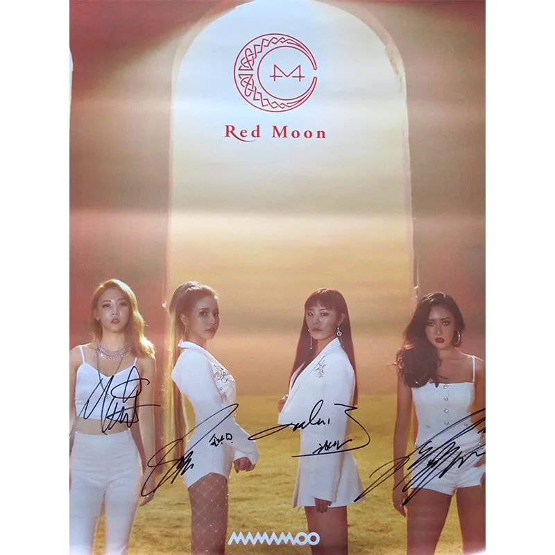 Ручная подписка MAMAMOO autographed mini7th альбом Red Moon CD+ Фотокнига+ подписанный плакат 082018