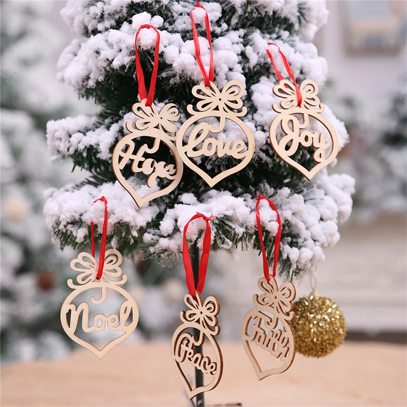 6PCS European Hollow Christmas Wooden Hanging Pendants Ornaments For