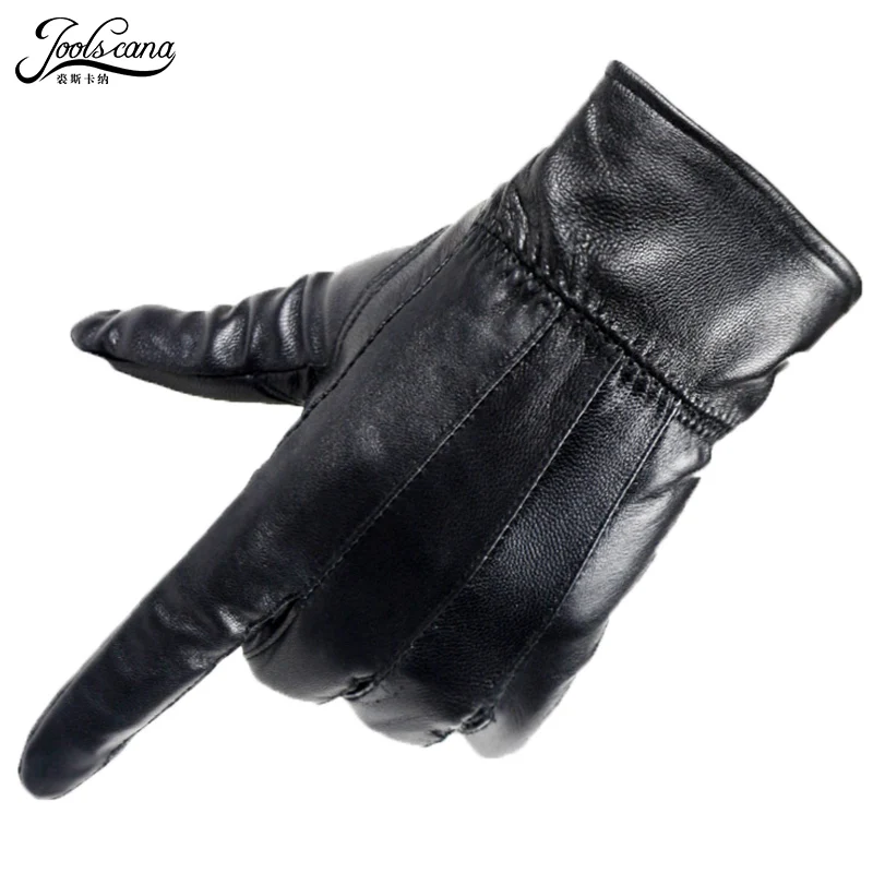 

Joolscana Men's Genuine Leather Gloves 2018 new Brand tactical Gloves Fashion Warm Black Gloves winter Mittens
