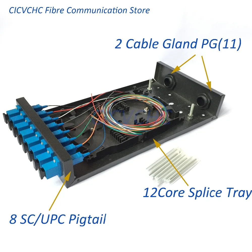 

10pcs FTTH Terminal Box with 8 SC/UPC Pigtail and two Cable Gland for 5 to 10mm cable / Fiber Optic Distribution Box