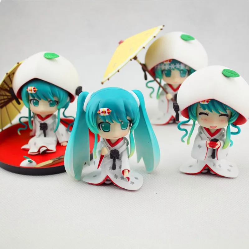 

10CM 4 Style Cute Hatsune Miku Q Version Nendoroid Shiromuku Ver. Snom Miku Collection Anime Figure 303# Cartoon Model Doll S336