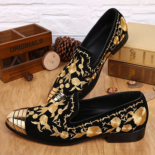 black and gold slip on shoes