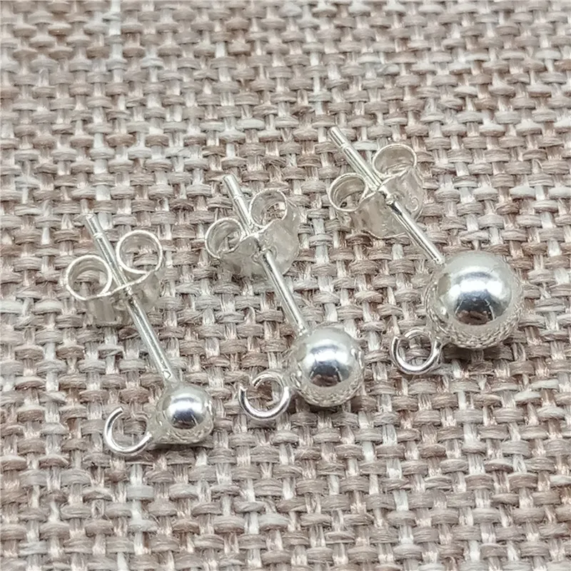 

925 Sterling Silver Earring Posts with Flat Ball Back and Stopper 3mm 4mm 5mm