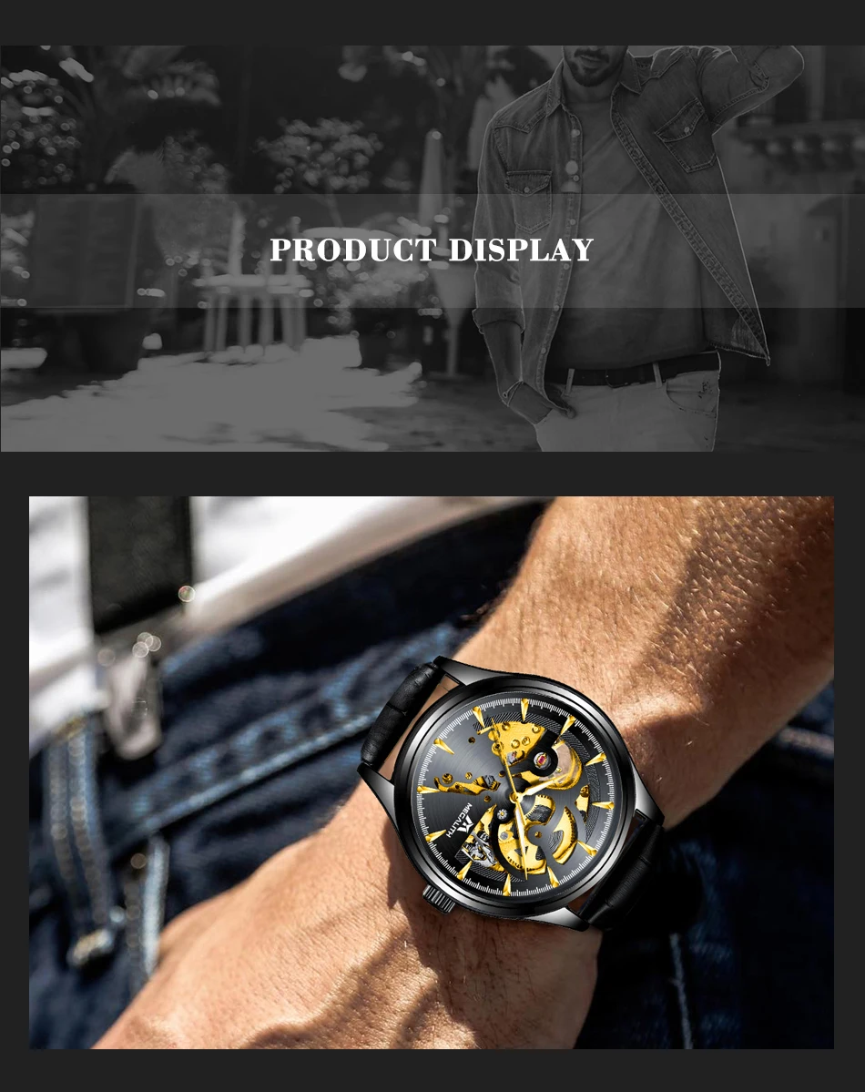 MEGALITH модные часы с кожаным ремешком и скелетом автоматические мужские часы водонепроницаемые эксклюзивные механические часы для мужчин Horloges Mannen