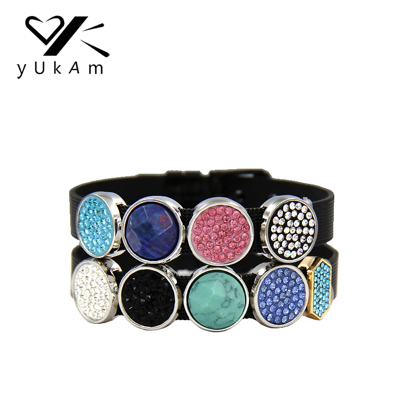 

YUKAM Jewelry Round Sliders Full Crystal Rhinestone Pink Blue Black White Stone Slide Charms Keeper for Mesh Bracelet DIY Making