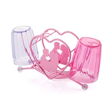 Cheap New Fashion Lovers Stainless Steel Toothpaste Toothbrush Holder Plastic Tumbler Creative Bathroom Accessories Set 3Pcs/Set