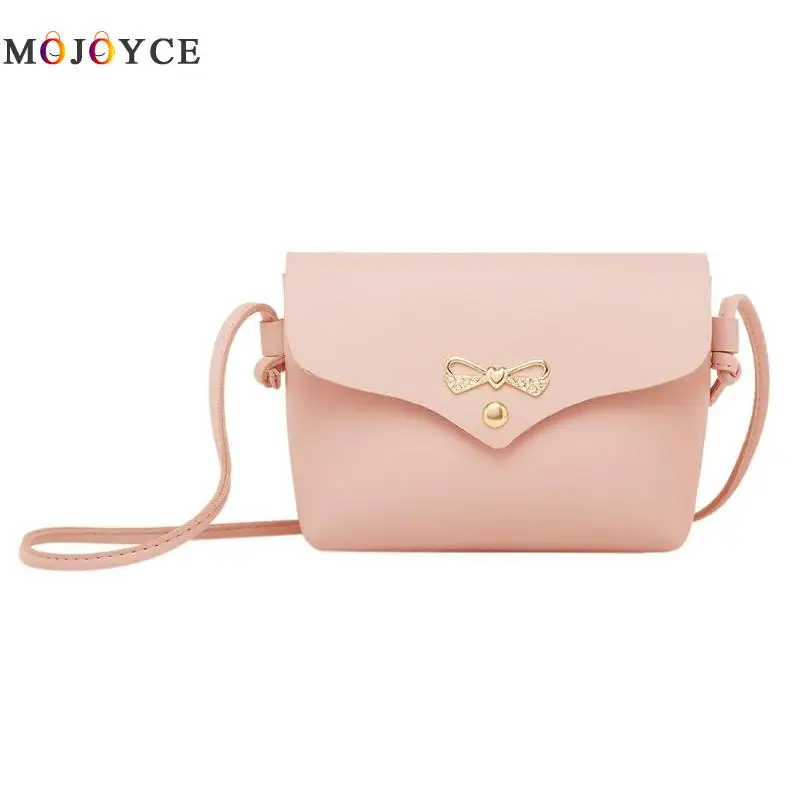

Simple Flap PU Leather Shoulder Bags Women Girls Bowknot Pure Color Mini Messenger Crossbody Handbags