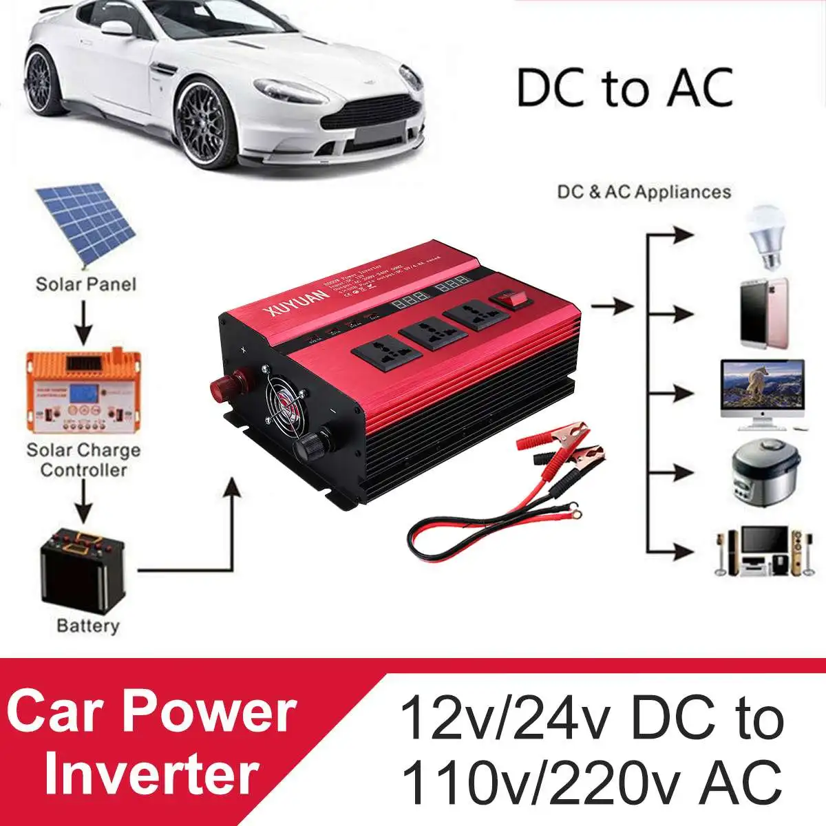 Autoleader солнечный инвертор для зарядки автомобильного аккумулятора 12 В 220 В 8000 Вт P eak светодиодный DC 12 В к AC 220 В синусоидальный преобразователь для автомобиля и грузовика