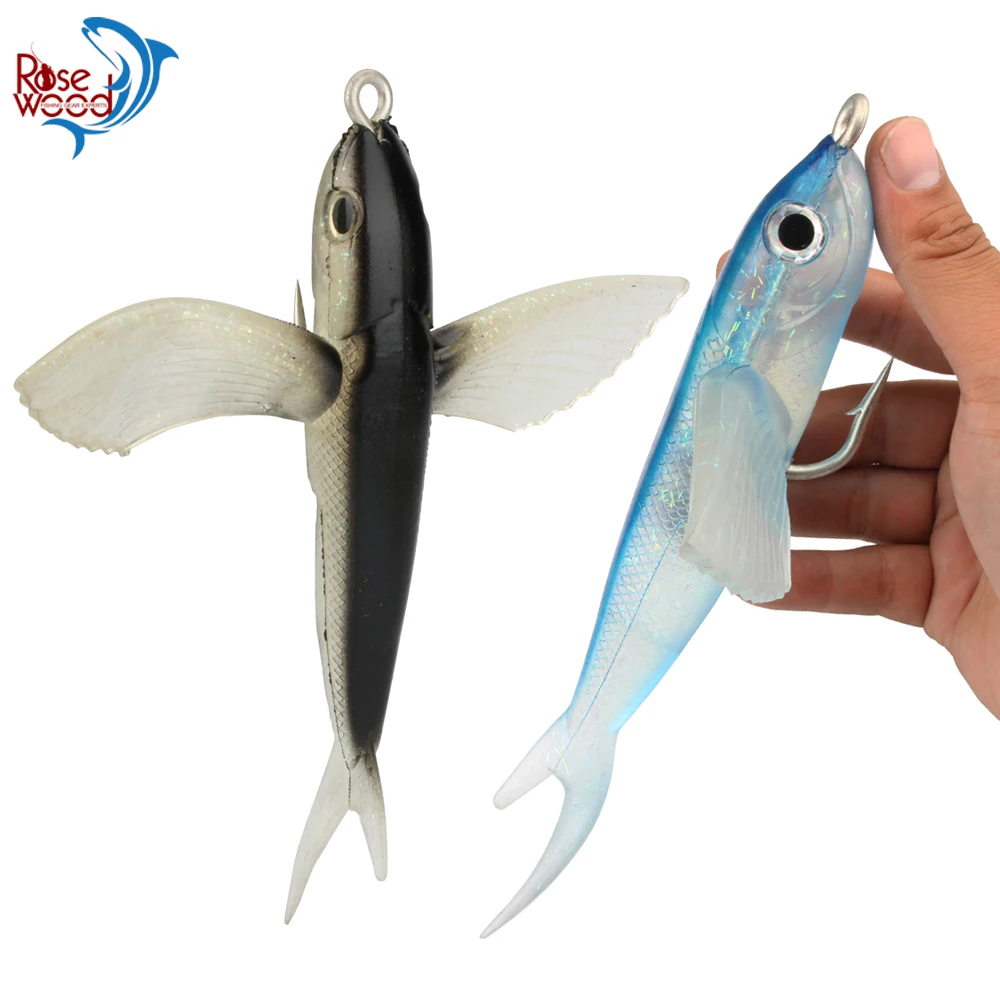 

ROSEWOOD Blue/Black 140g 9inch Deep Sea Fishing Lure Flying Fish Offshore Artificial Bait PVC Body Lures With Hook
