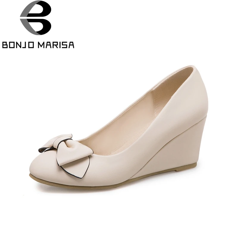 

BONJOMARISA 2020 Wholesale Large Size 33-42 Women Shoes Spring Pumps Sweet Wedges High Heels Footwear Shoes Woman