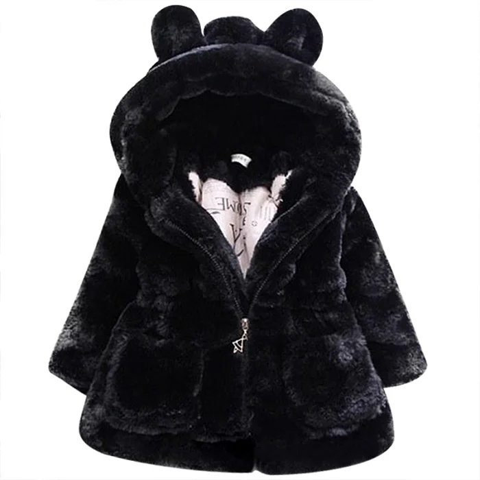 Baby Autumn Winter Waistcoat Children's Rabbit ears Fur Girls Artificial fur Coat Kids Faux Fur Fabric Clothes Fur coat