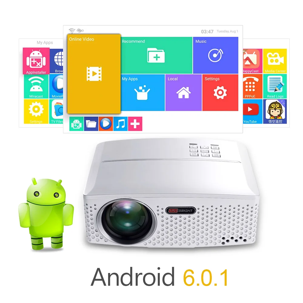 VIVIBright czyszczenie magazynu wyprzedaż projektor led GP80UP, wbudowany Android, Bluetooth WIFI, mieć w magazynie w brazylii, rosji VIVIBright czyszczenie magazynu wyprzedaż projektor led GP80UP, wbudowany Android, Bluetooth WIFI, mieć w magazynie w brazylii, rosji