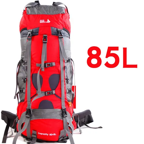 85L открытый альпинистский мешок спортивная сумка водонепроницаемый дорожный рюкзак походные рюкзаки альпинистская сумка спортивный рюкзак+ дождевик - Цвет: red