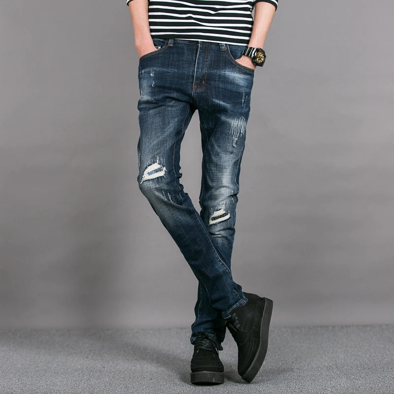 New Arrival Knee Hole Jeans Quality Ripped Mens Skinny Jeans Men Slim ...