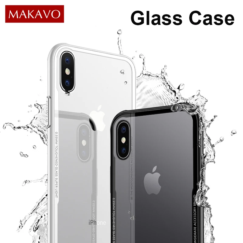 

MAKAVO for Apple iPhone 8 Plus 7 X Tempered Glass Case Luxury Shockproof Soft TPU Hard Clear Back Cover for iPhone7 iPhone8 10