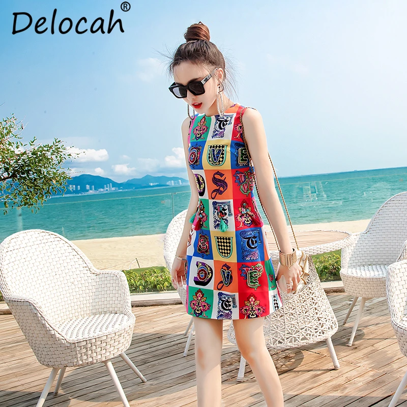Delocah 2019 Women Spring Summer Vintage Dress Runway Fashion Designer Gorgeous Beading Appliques Elegant Vacation Mini Dresses
