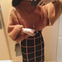 2019 Winter New Fashion Thickened Warm Turtleneck Mohair Female Sweater Lantern Sleeve Casual Solid Color Slim Simple Pullover