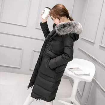 

2018 XXL Winter New Korean Coat Big Fur Collar Hot Sale Jacket Female Long Coat Fujian loose Black Coat Tide Fashion Clothing