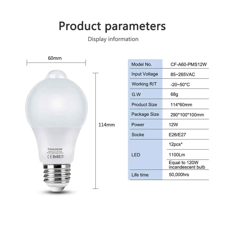 WiFi умный светильник светодиодный лампочка E27 8 Вт 9 Вт 10 Вт 12 Вт A60 PIR датчик движения светодиодный Ночная лампочка лампа для дома прихожей садовый светильник ing 220 В - Испускаемый цвет: Motion sensor 12LEDs