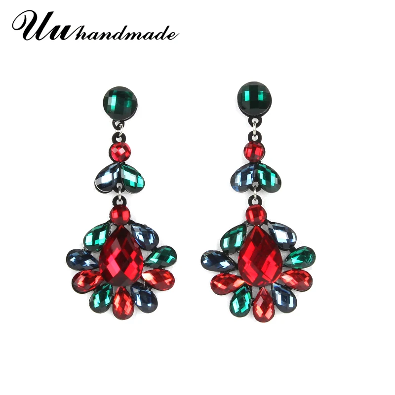 Женские серьги с цветами и кристаллами длинные в стиле панк ювелирные изделия 2018