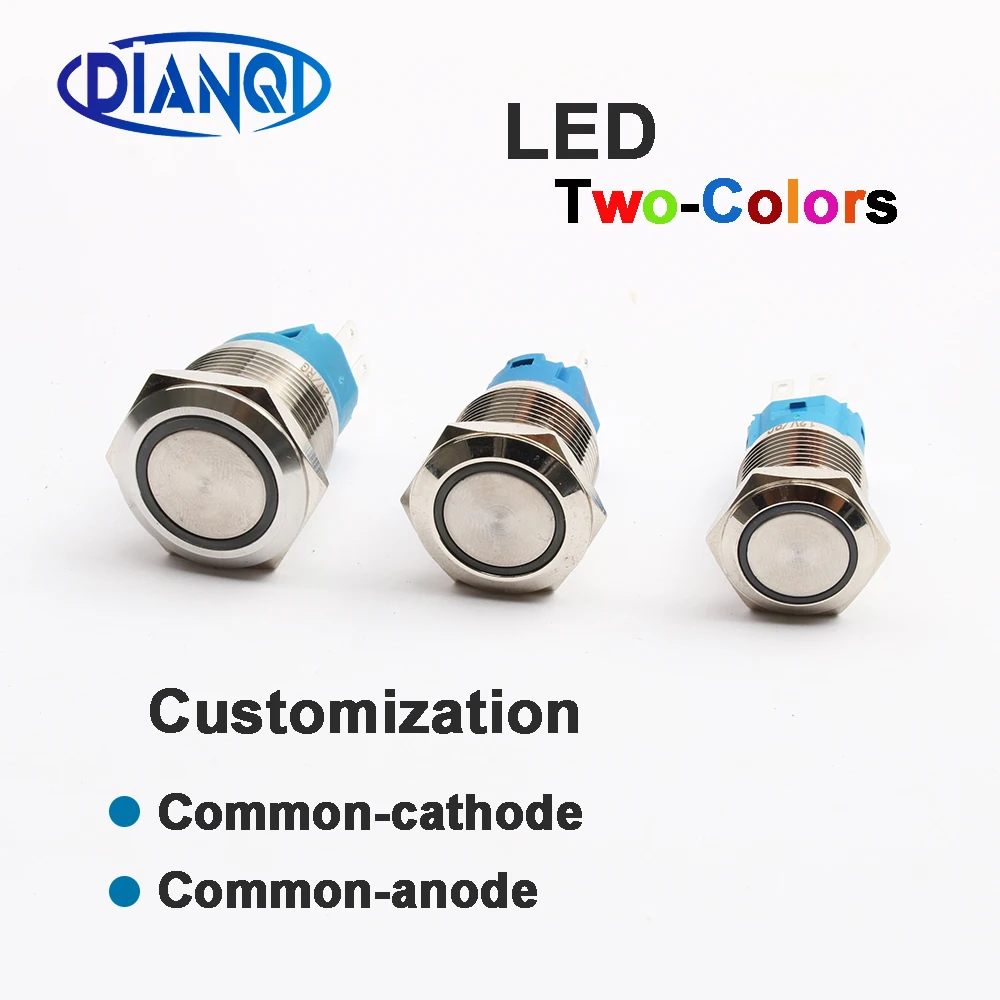 

16mm 19mm 22mm push button switch Two-color LED Common cathode Common anode New type 220V 12V 110V 24V 5V