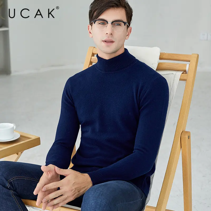 UCAK Brand Sweater Men Pure Merino Wool Pullover Men Autumn Winter Soft Cashmere Sweaters Thick Warm Turtleneck Pull Homme U3011