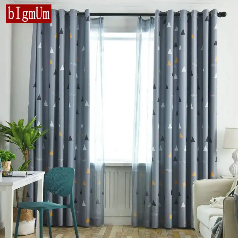 Modern Geometry Printed Sheer Curtain Bedroom Living Room Blue