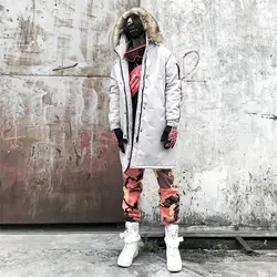 Мужская зимняя куртка в стиле хип-хоп с меховым отстегивающимся капюшоном, уличная зимняя утепленная парка с полосками, уличная одежда