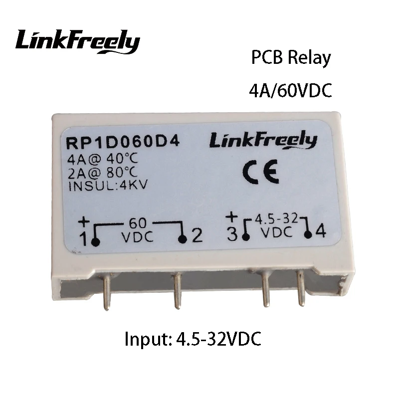 

RP1D060D4 10pcs Brand New Micro 4 Pin PCB Mount Solid State Relay Din SSR 4A 3V -60VDC Output Input 5V 12V 24V DC Relay Module