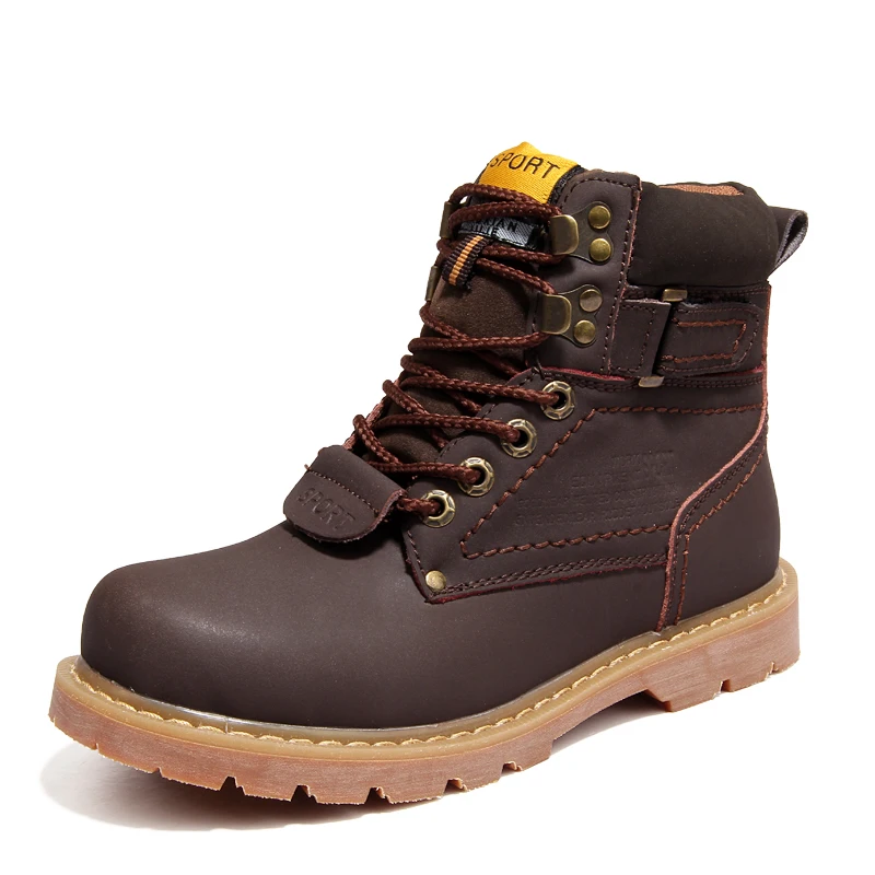 Популярные рабочие безопасные ботинки мужские ботинки с мехом внутри для катания на лыжах брендовые Дизайнерские повседневные мужские ботинки мужские кожаные ботинки желтого и коричневого цвета - Цвет: Dark Brown Fur