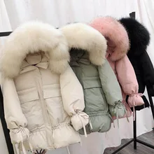 Large Real Raccoon Fur Collar New Long Down Parkas Winter Jacket Women White Duck Down Jacket Female Tick hWarm Loose Coat