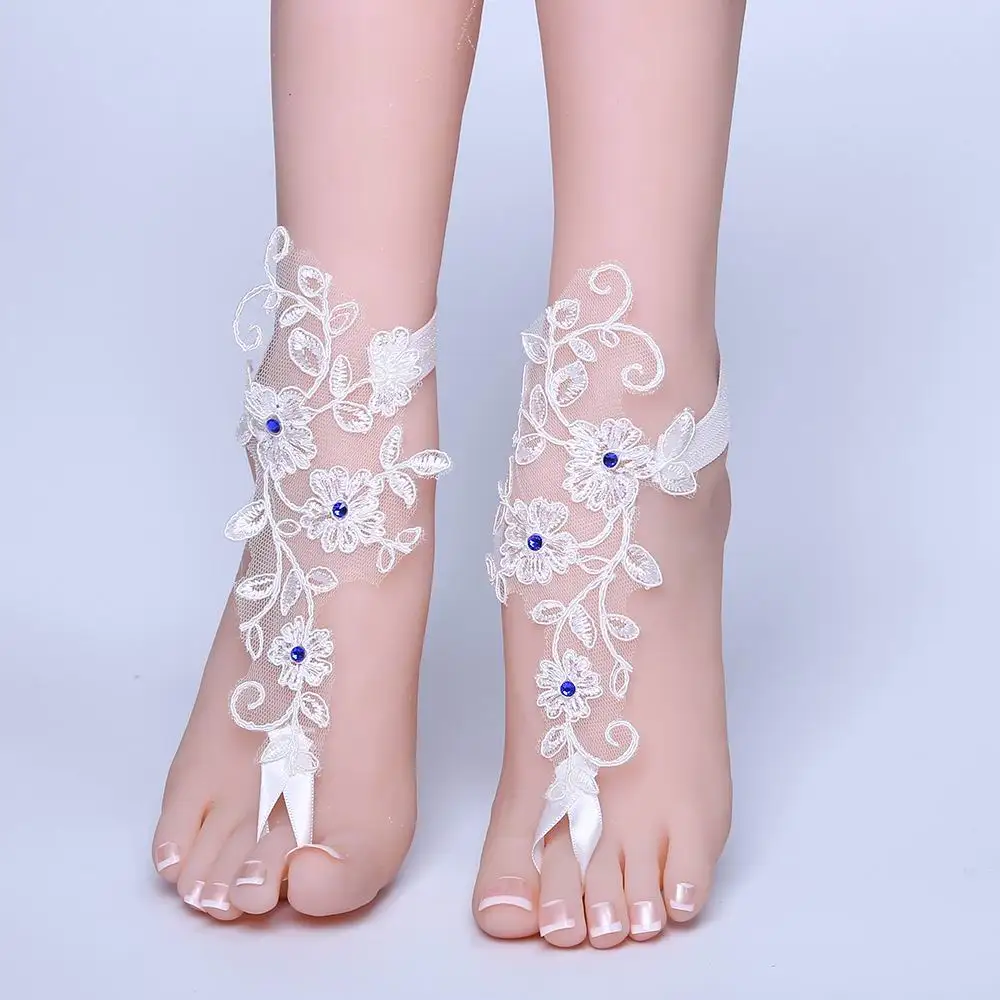 

2019 NEW Foot Chain Lace Ankle Bracelet Bridal Beach Wedding Barefoot Sandals Women White