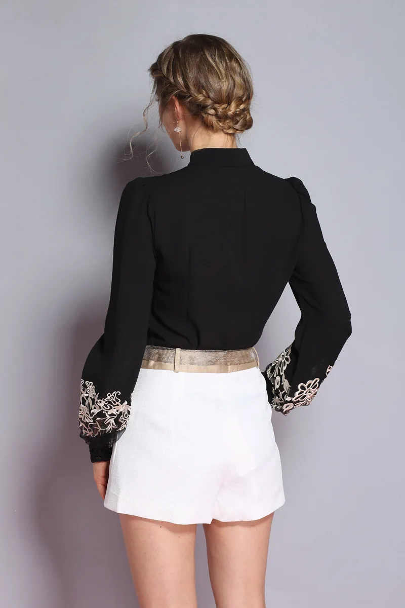 Новое поступление, весенние женские элегантные модные дизайнерские шелковые рубашки и блузки с цветочной вышивкой и длинными рукавами