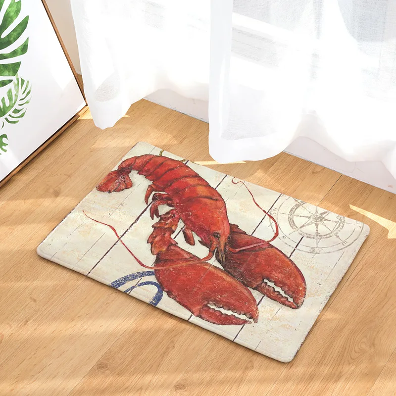 

CAMMITEVER Lobster Cancer Fish Shell Sea Theme Living Room Carpets Home Bedroom Rug Doormat Living Room Carpet Kitchen Bath Rugs