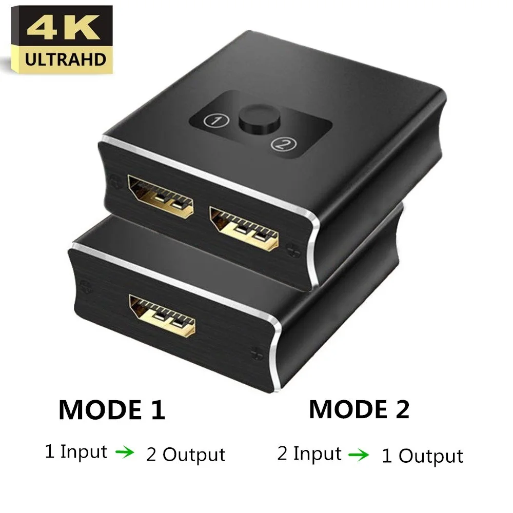 HDMI переключатель 4k * 2k 30Hz 2 in 1 out / разделитель Алюминиевый сплав чехол 4 кабель для